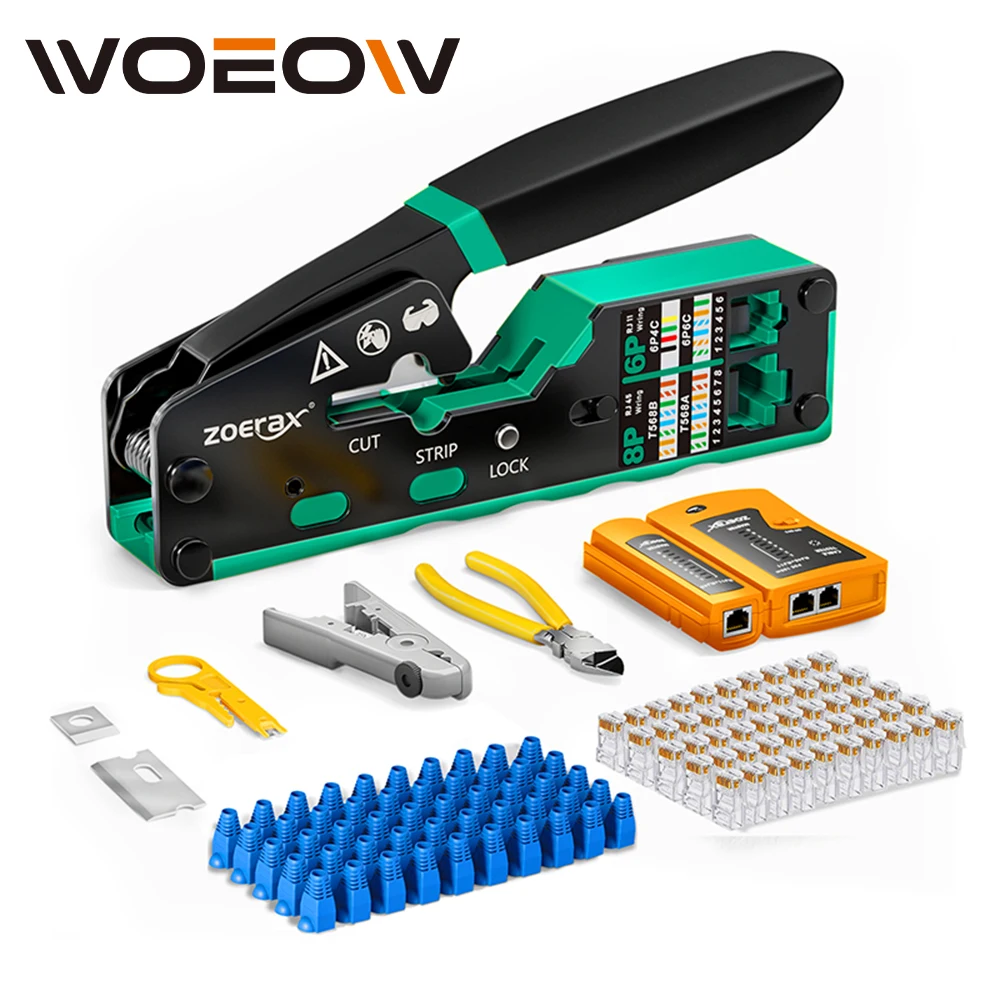 WoeoW Набор сетевых инструментов 8 в 1 набор для обжима RJ45 CAT6 кабельный тестер