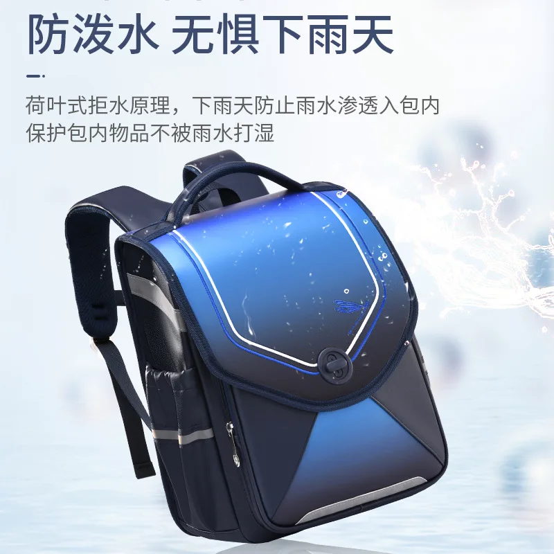 New PU Leather Schoolbag Splash Proof Primary School Flip Bag Large Capacity 6-12 Year Old Space Bag Children's Backpack