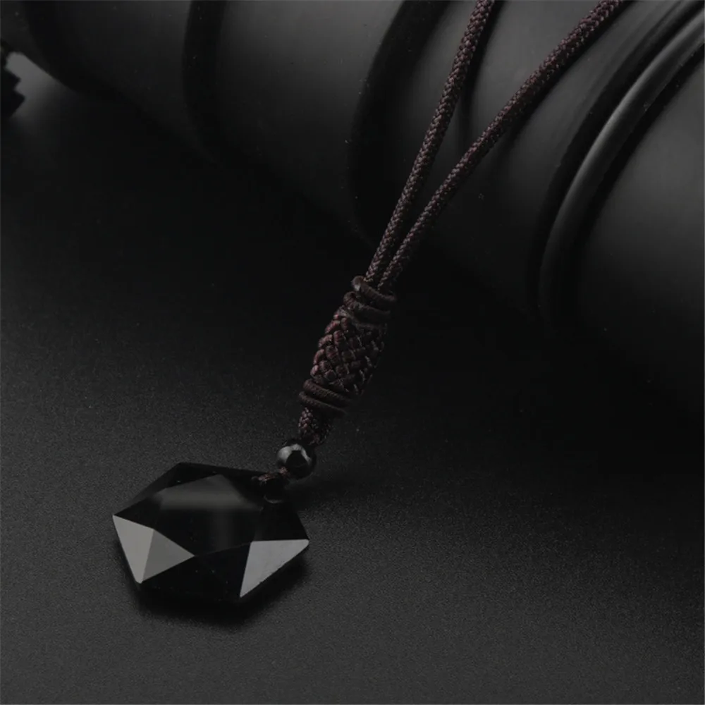 Ожерелье в виде шестигранной звезды из черного обсидиана подвеска кварца на