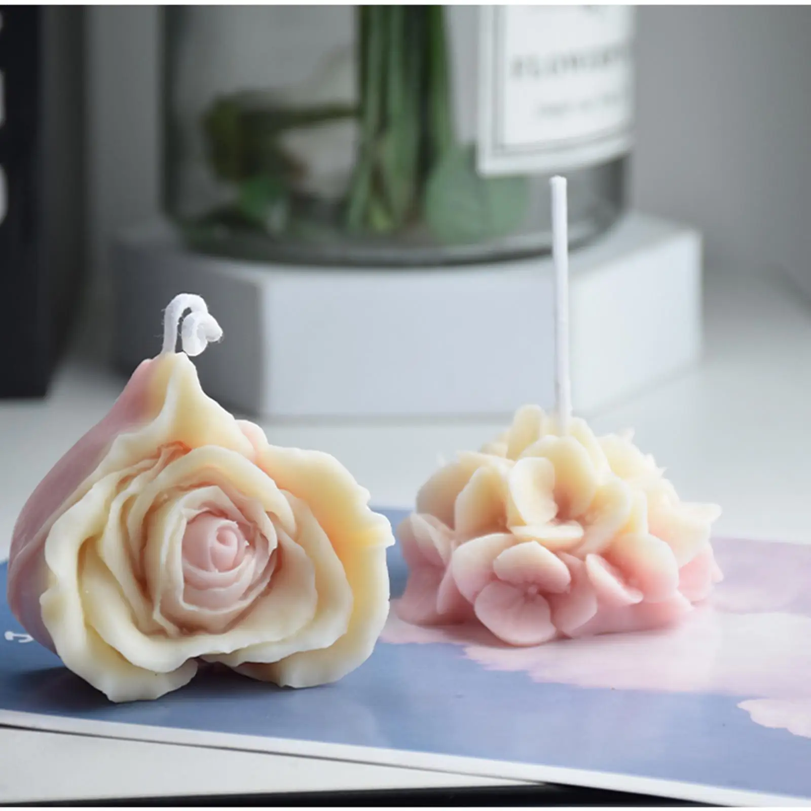 

3D Heart Shape Flower Candle Mold Cupcake Rose Diffuser Stone Ice Flower Chocolate Soap Mold Candle Making Silicone Mold
