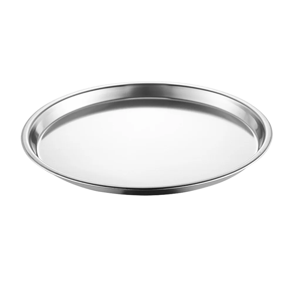 

Plates Plate Metal Dish Steel Stainless Tray Round Serving Snack Platter Dinner Fruit Dishes Camping Party Pizza Barbecue Meat