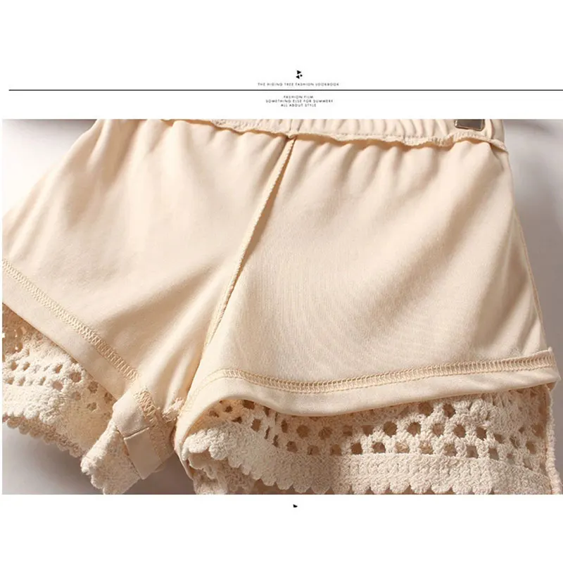 Female Summer Beach knitted Hook Eyelet Shorts Women outerwear anti glare safety pants Lace embroidery Fashion Short