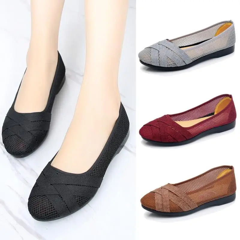 

Summer Cloth Shoes Female Breathable Mesh Anti-slip Soft Shoes Hollow out Flat Work Shoes Mom lykj-yx