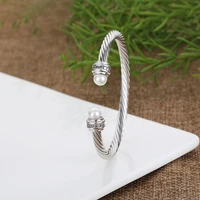 pearl bracelet braided twisted wire jewelry gold plated zircon wedding bracelet for women