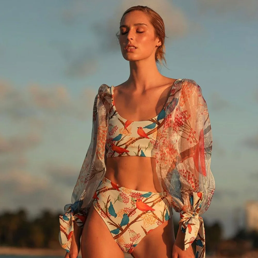 Новинка 2022 сексуальный комплект бикини с высокой талией купальник цветочным