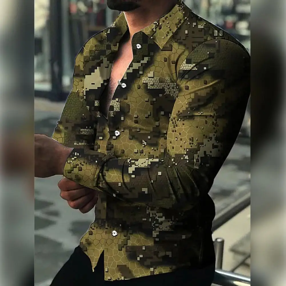 

Men Shirt Lapel Streetwear Warm Casual Flower Print Autumn Top Spring Shirt for Dating