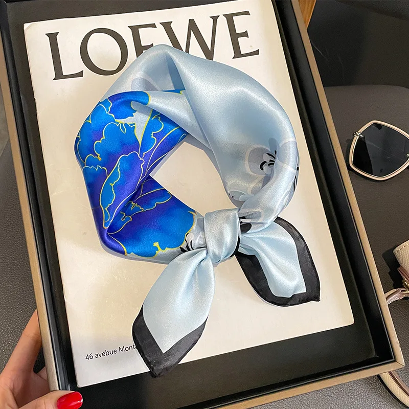 Женский шарф из чистого шелка квадратная шея цветочные повязки для волос