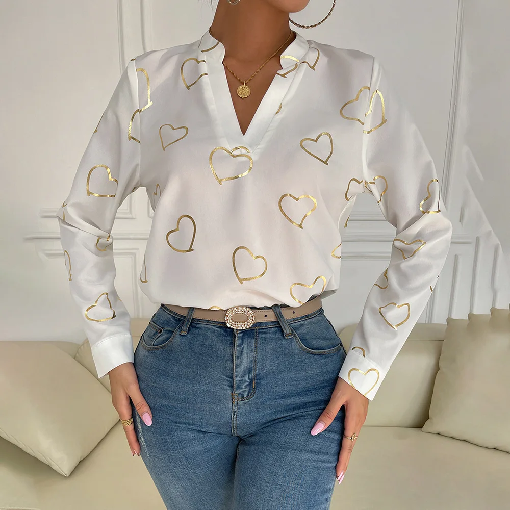 Женская блузка белый топ 2024 рубашка с длинными рукавами и принтом Blusas Elegantes Finas Para