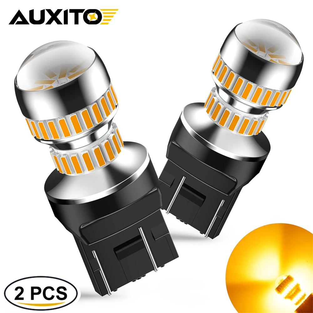 AUXITO 2Pcs Orange LED Turn Signal Light T20 W21W Led 7443 W21/5W Bulb 7440 3157 P27W 6000k White 4014SMD DRL Parking Light Lada