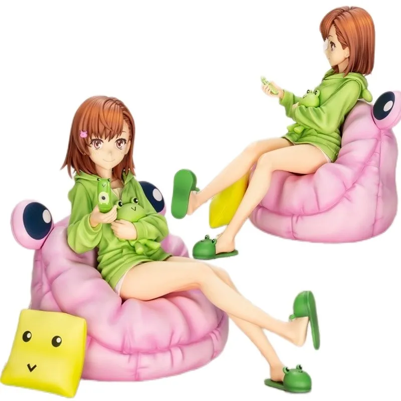 

Anime Misaka Mikoto Figure 14cm Frog Pajamas Scientific Super Electromagnetic Gun Sitting Posture Toys Model Collect Ornaments