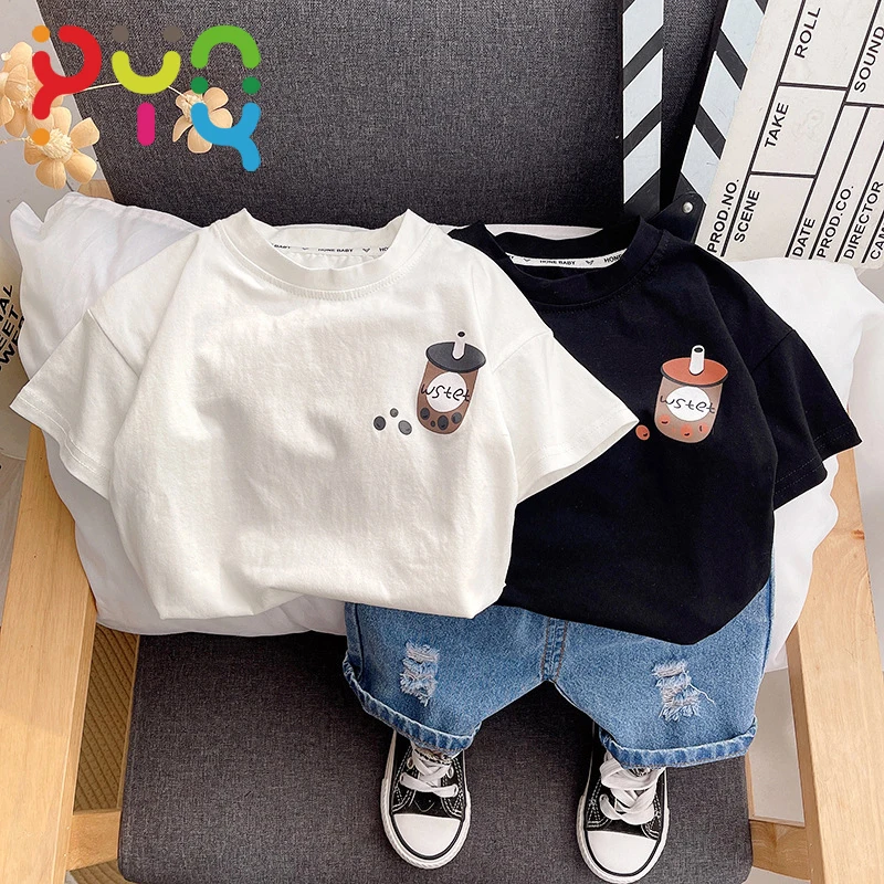 PYQ Baby Clothes 2023 New Summer Handsome Baby Boy Clothes For Kids Cute Milk-Tea Printing T-shirt+Shorts Casual Sets 0-5 Years