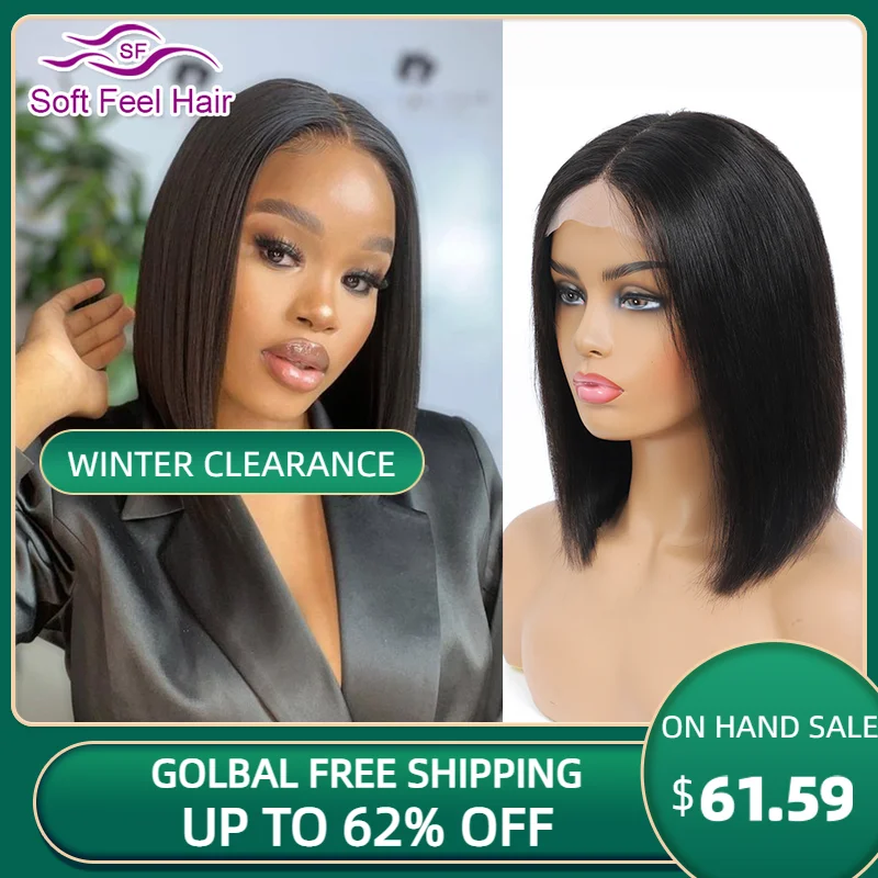 Silky Straight Bob Wig Lace Closure Human Hair Wigs for Women Pre Plucked 4x4 Transparent Lace Bob Short Wig Remy Soft Feel Hair
