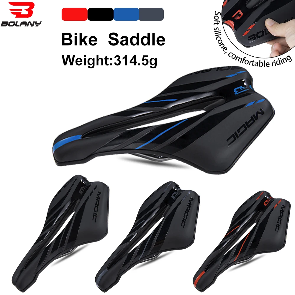 

BOLANY Bike Saddle MTB Mountain Road Bike Seat PVC Leather Surface Shockproof Silicone Filled Hollow Saddle For Bicycle Parts