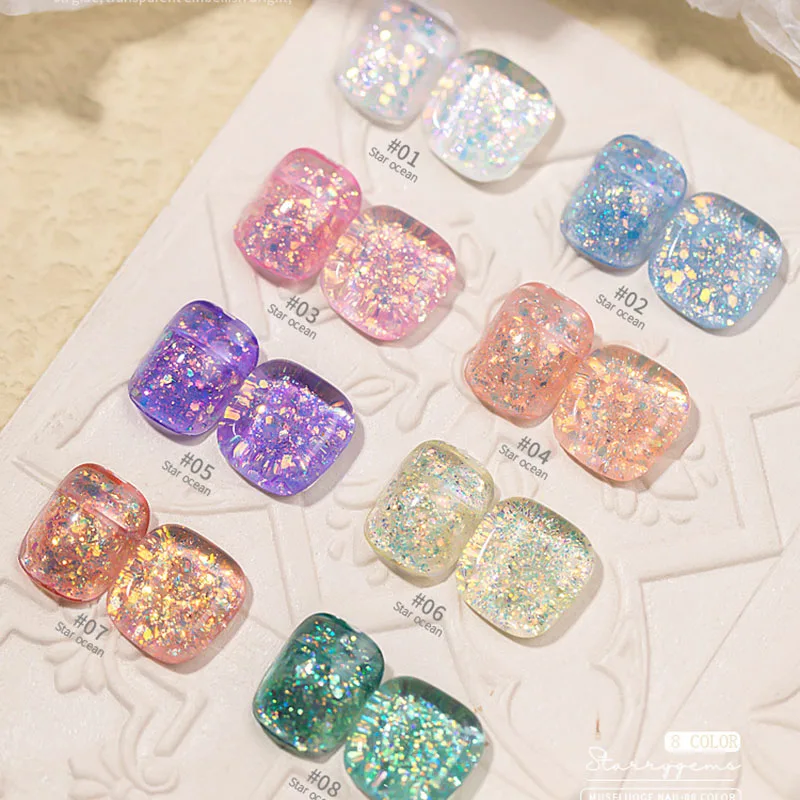 

8 шт./лот Гель-лак для ногтей Русалка звезда море Алмазный замачиваемый УФ-гель лак Гибридный Маникюр Auroras Сияющий гель для ногтей