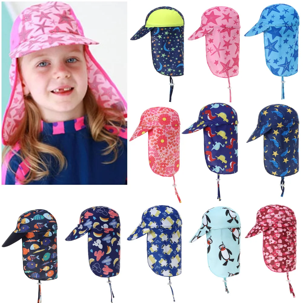 

Children Summer Bucket Hats UV Protection Outdoor Beach Sun Hat Boy Girl Flap Cap Adjustable Wide Brim Cap