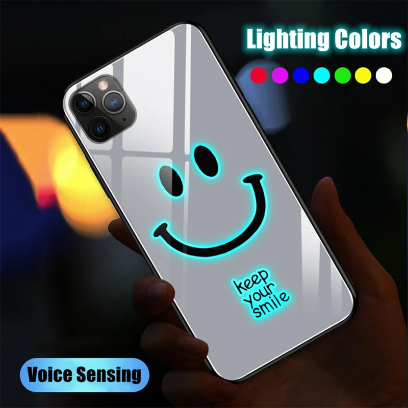 

Милый светящийся чехол со смайликом для телефона iPhone 11, 12, 13 Pro Max, XS, 7, модный светодиодный светящийся чехол с голосовым сенсором, аксессуары ...