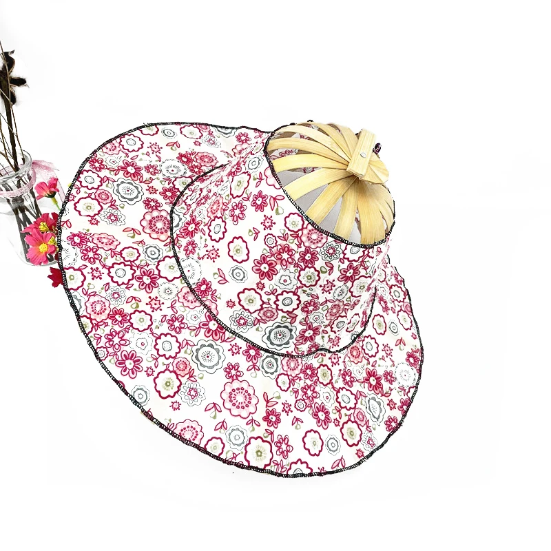 

2023 Women Folding Fan Hat Bamboo Silk Foldable Wide Brim Hat Summer Portable Travel Beach Sunscreen Cap Sun Protection Jewelry
