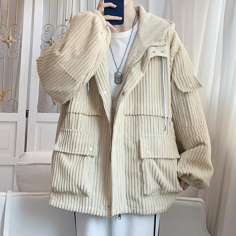 

Мужская Вельветовая уличная одежда, повседневная куртка, модная трендовая одежда с карманами, пальто абрикосового/синего/черного цвета, верхняя одежда, 2022