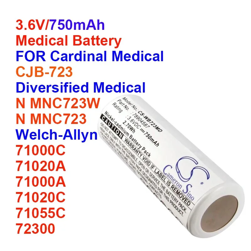 

Battery 750mAh For Diversified Medical N MNC723W N MNC723 Welch-Allyn 71000C 71020A 71000A 71020C 71055C 72300 Cameron Sino