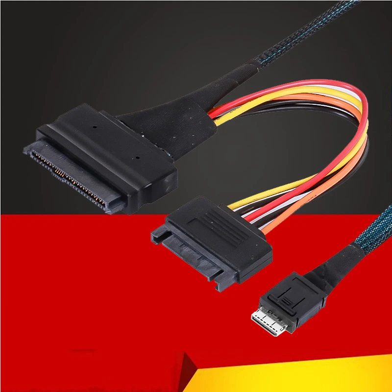 MiniSAS Oculink 4,0 SFF-8611 4i 42Pin to SFF-8639 U.2 Cable 8611 to 8639 с поддержкой SATA питания 2,5 