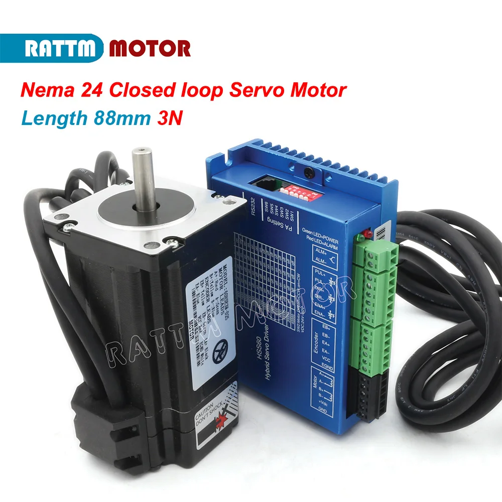 Серводвигатель Nema24 2-фазный с замкнутым контуром, l88 мм, 5 А, 3 нм и HSS60, 6 А