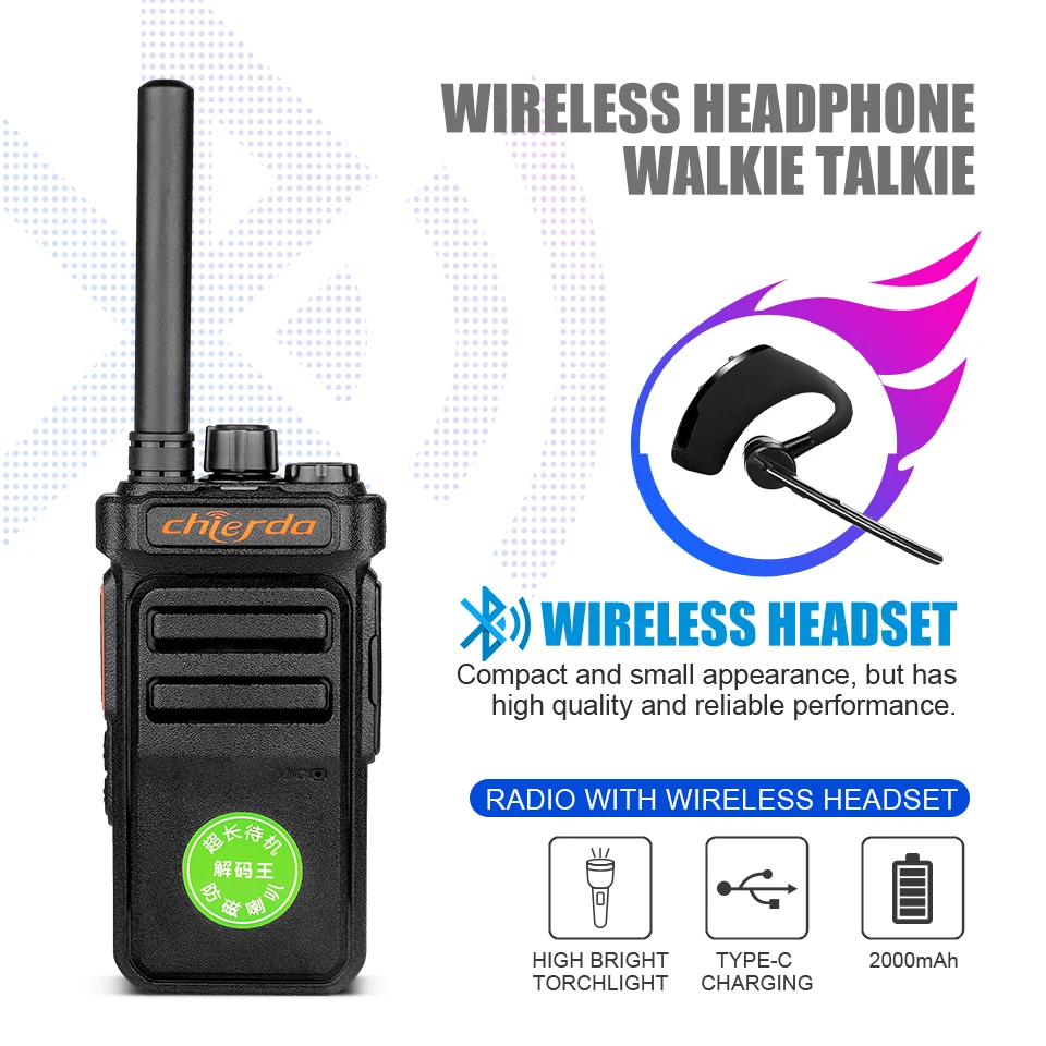 Chierda 101Plus Mini Walkie Talkie PMR 446 Portable Two-way Radio Bluetooth Walkie Talkie  for Hunting  Hotel Restaurant