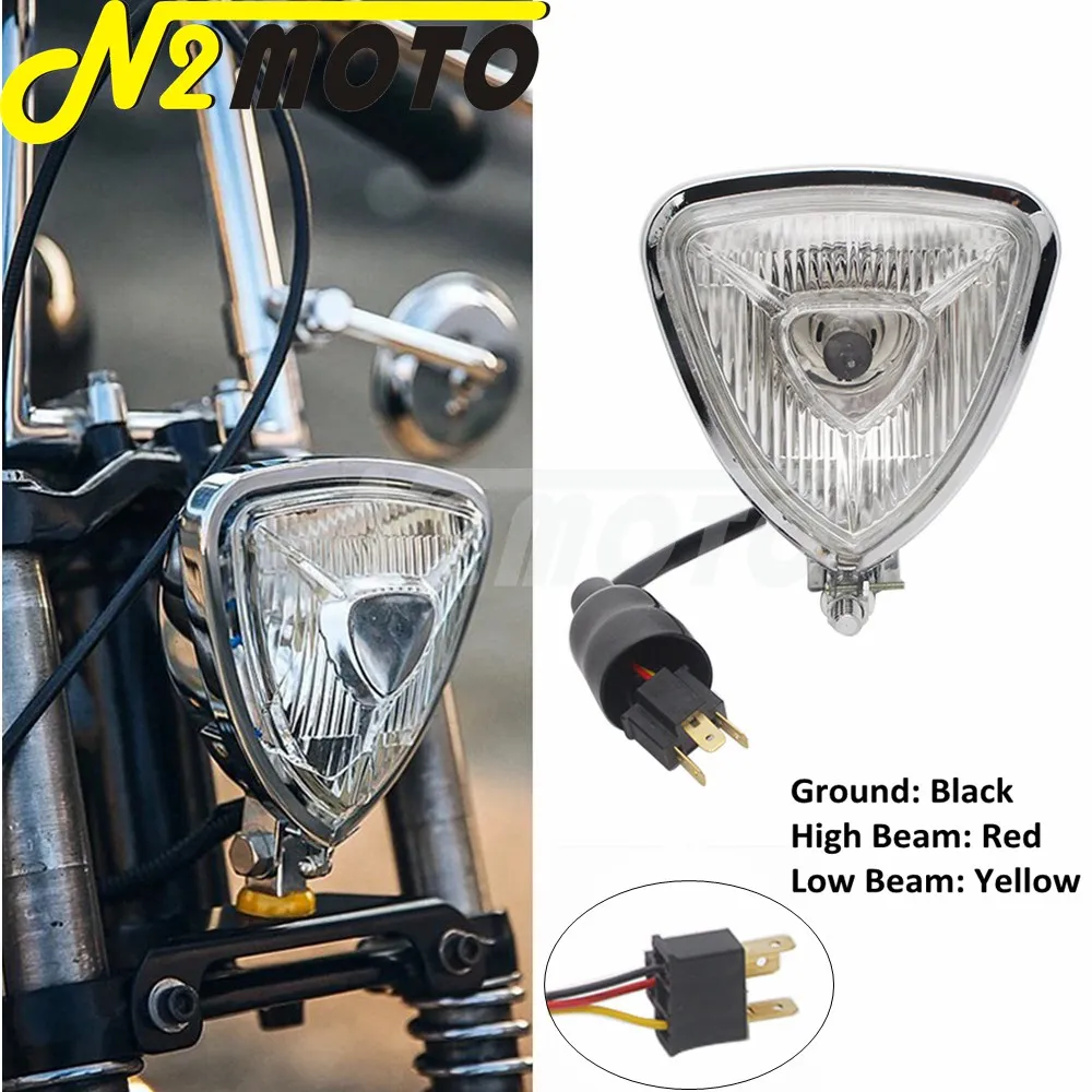

Винтажная треугольная мотоциклетная лампа в стиле ретро, 12 В, 55/60 Вт, лампа H4 для Harley Chopper Bobber Cafe Racer Custom Cruisers Touring