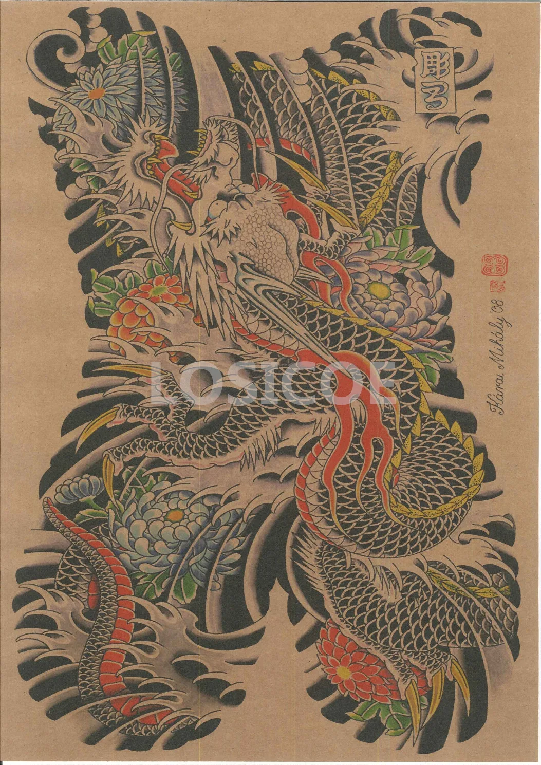 

Dragon Japan Ukiyo Tattoo Print Painting Vintage Kraft Paper Poster Wall Art Flip Chart Stickers Home Decoration