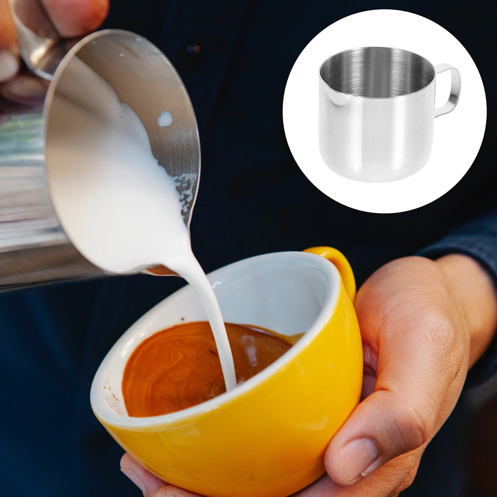 

2pcs Stainless Steel Frothing Pitcher Small Latte Coffee Cup Mug Jug Frothing Pitcher Jug Suitable for Espresso Latte and