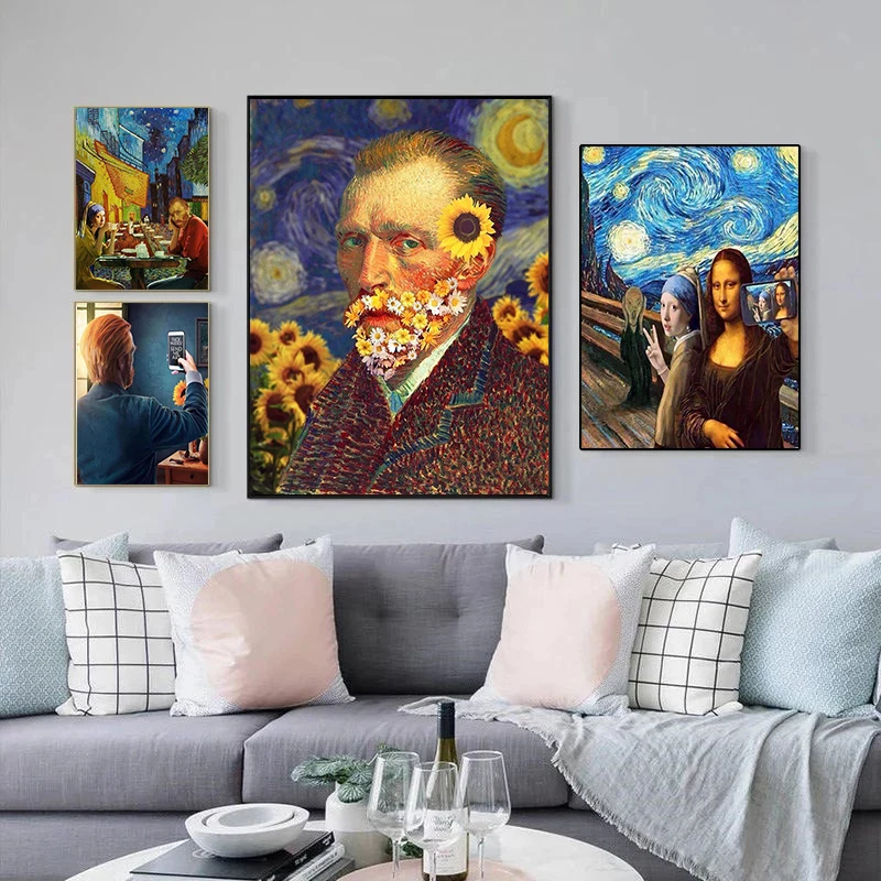 

Забавное художественное полотно, художественные картины Ван Гога Мона плакат лисы, абстрактная Настенная картина для гостиной, украшение д...