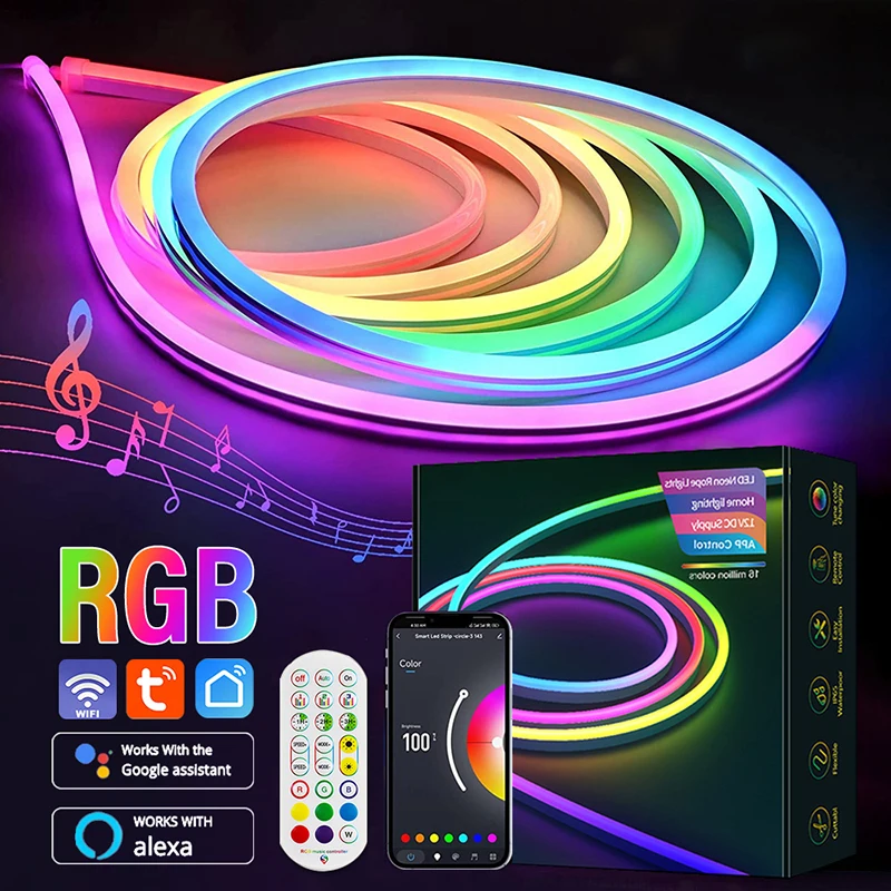 

LED Light Strip Smart RGB LED Neon Light String WIFI APP Control Flexible DIY Shape TV Backlight Decorate Ambient Lamp 16/24/40W