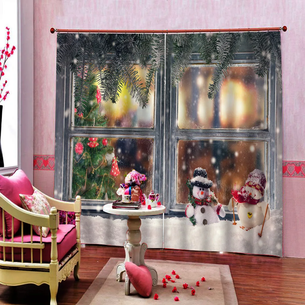 Christmas 3D Digital Printing Curtain Living Room Abstract Background Frame Borders Kids Curtains Dark Taupe