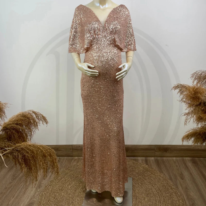 Pregnant Woman Photo Shoot Sequined Maxi Dress with Shawl Pregnant Gown Evening Party Robe for Woman Photography Accessories