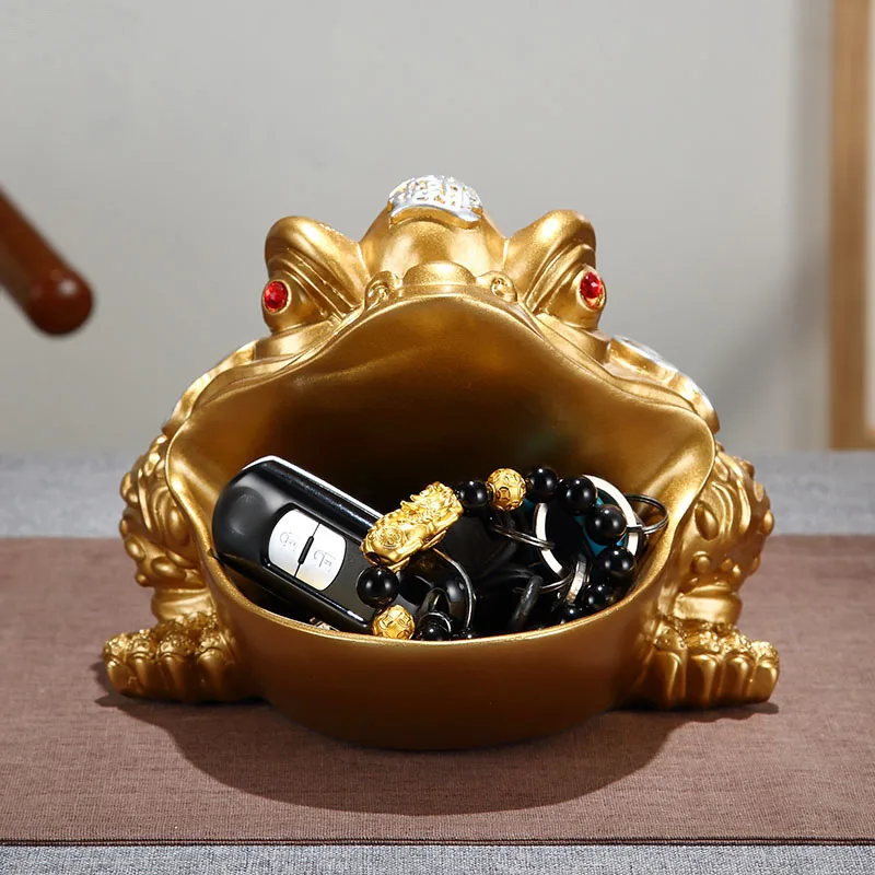 

Golden Frog Character Resins Storage Trays Cartoon Toad Statue Storage Ornaments Mascot Decorations Modern Home Decoration