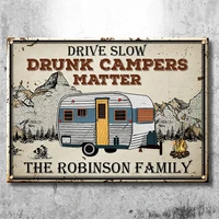 drive slow drunk campers matter personalized horizontal metal sign funny personalized metal sign gifts for campers indoor