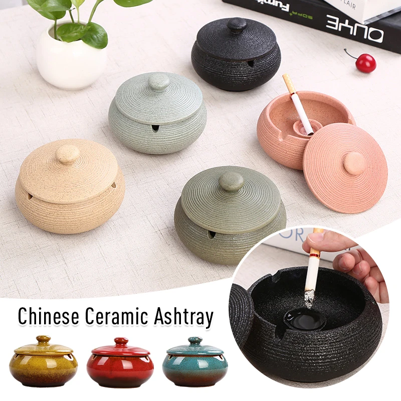 

European-style Ceramic Ashtray Creative Kiln Variable Glaze With Lids Living Room Desktop Retro Ashtray Home Decoration