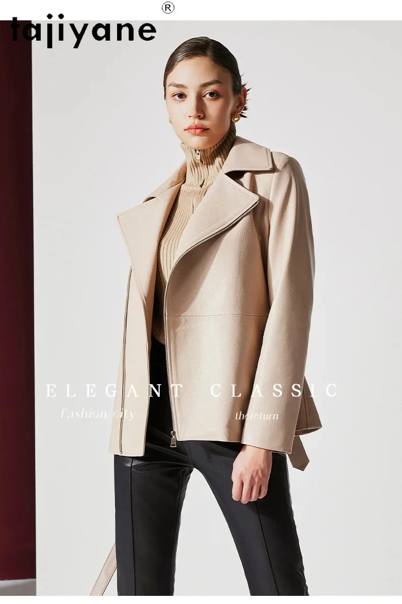 Женская кожаная куртка Tajiyane из натуральной овечьей кожи с узором Личи модные