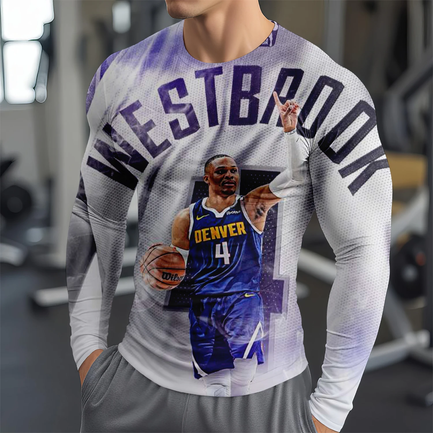 Футболка С Длинным Рукавом Russell Westbrook 3D Принтом Модная Спортивная Одежда Удобный