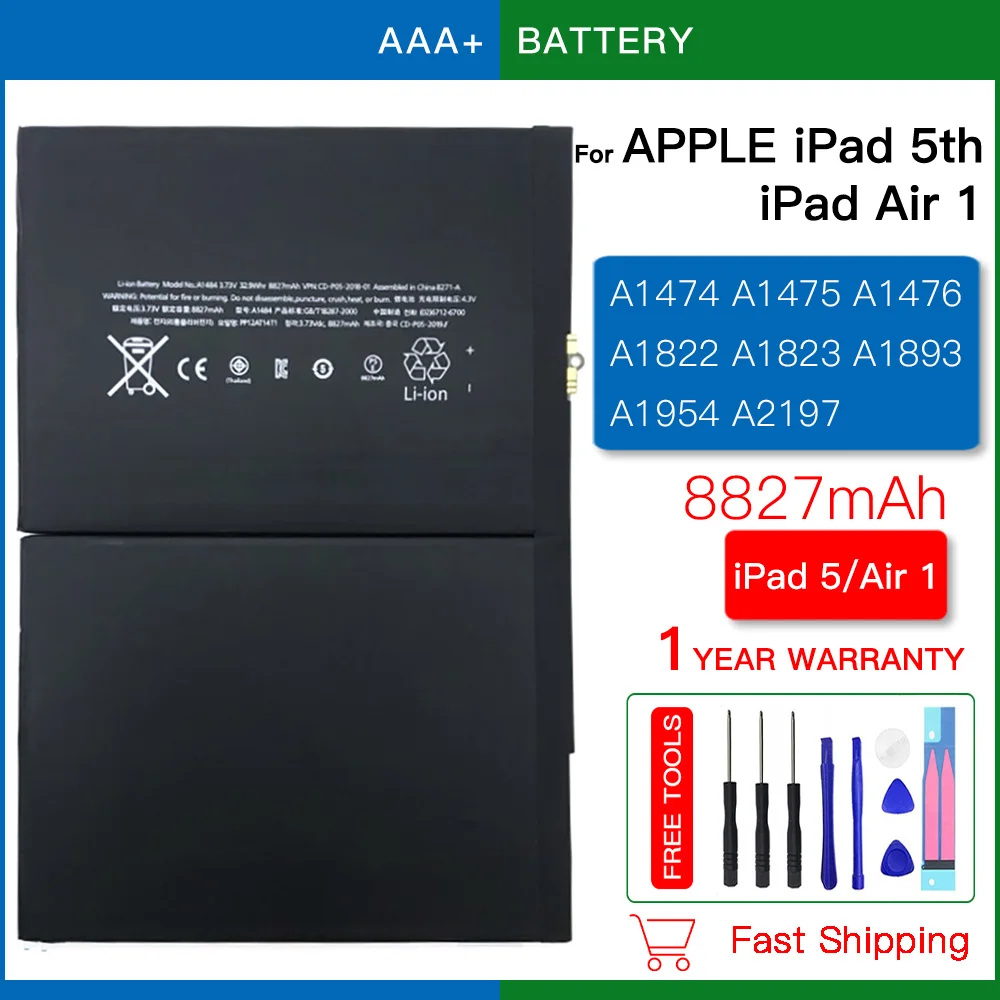 Фото Оригинальный аккумулятор для планшета емкостью 8827 мАч для iPad 5 5th iPad Air1 A1474 A1475 A1484 A1485 A1893 A1954 A2197, аккумулятор большой емкости №1