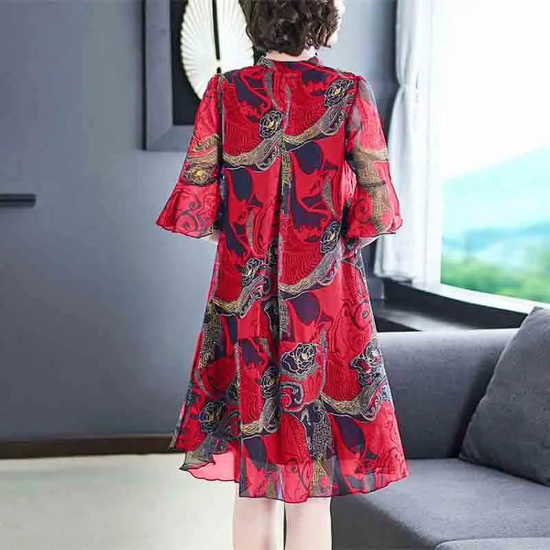 Шифоновое платье большого размера весна-лето 2023 новинка свободная и Тонкая