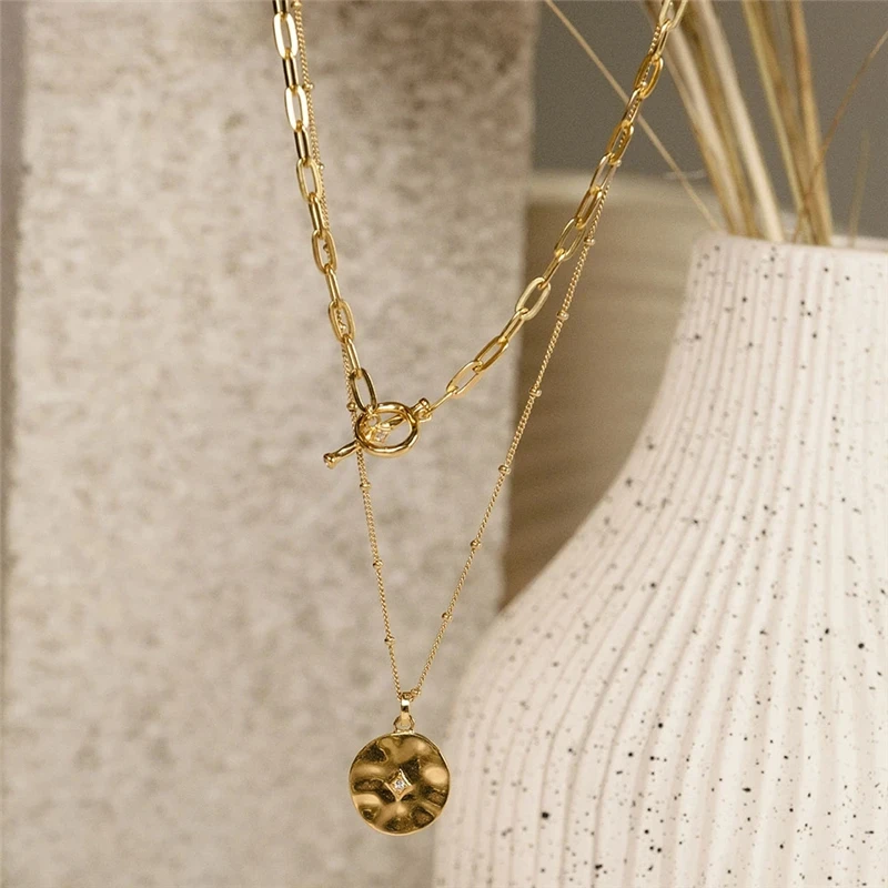 

Aide Simple Charm Pendant Necklace For Women Fashion OT Diamond Paper Clips Chain Necklaces Thick Chain Cold Color Necklaces