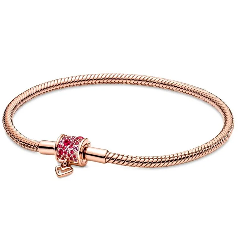 

Authentic 925 Sterling Silver Sparkling Freehand Heart Snake Chain Bracelet Bangle Fit Bead Charm Diy Pandora Jewelry