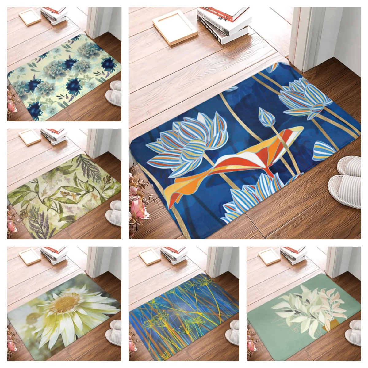 

1pcs 40cmx60cm Flower Plant Scenic Pattern Anti-Slip Suede Carpet Door Mat Doormat Outdoor Kitchen Living Room Floor Mat Rug