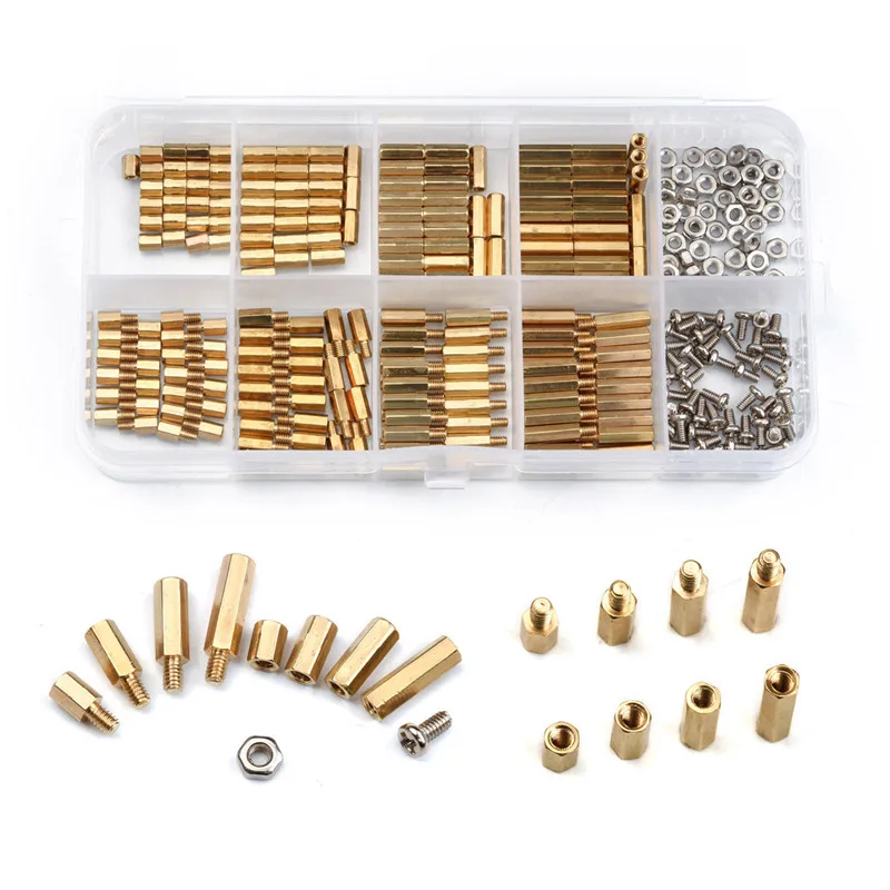 

300PCS/Set M2 Brass Copper Female/Male Spacing Screws Security Surveillance Cameras Pillars Knurled Standoff Spacer Kit