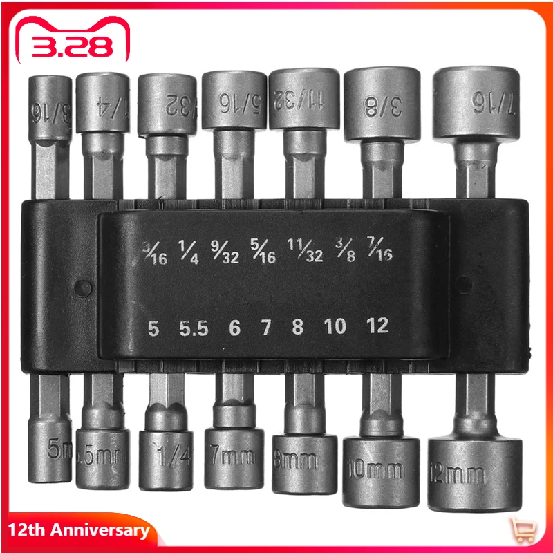 

14Pcs 1/4 Inch Hex Shank Power Nut Driver Drill Bit Set SAE Metric Socket Wrench Screw Screwdriver