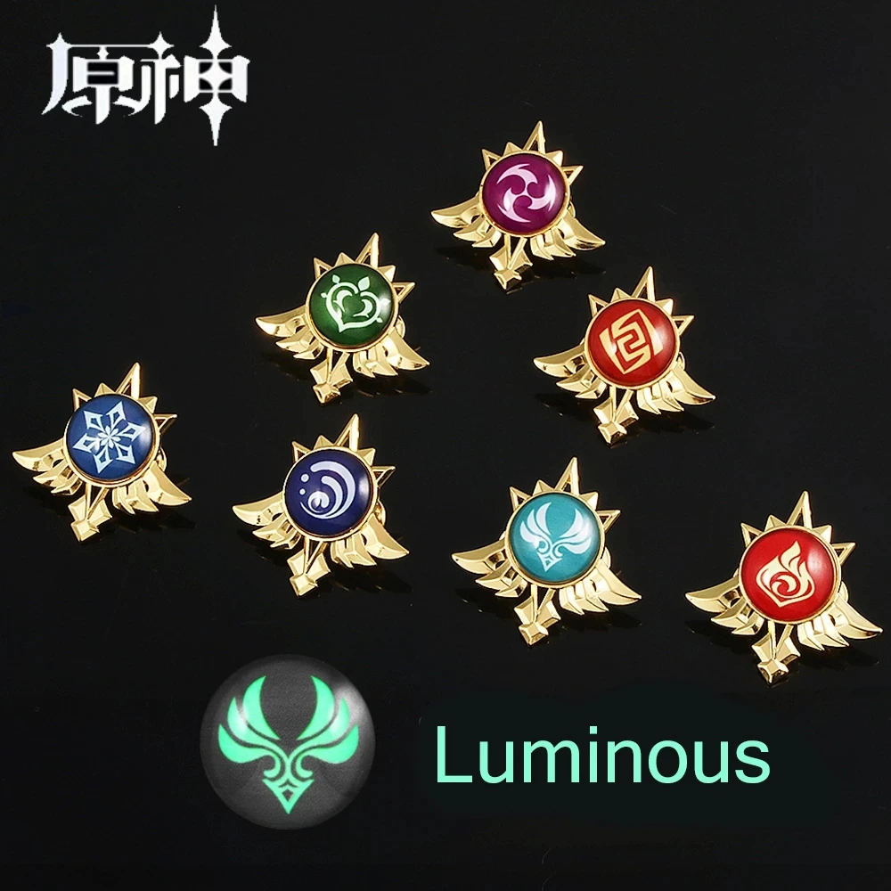 

Game Genshin Impact Vision Lnazuma Ganyu Keqing Wendi Xiao HuTao Brooch Luminous 7 Element Weapons Eye Of Original God Badge Pin