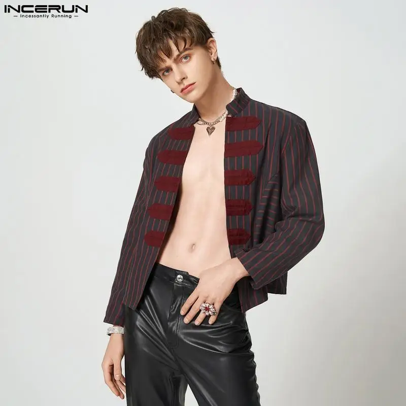 

INCERUN Tops 2023 American Style Handsome Men Leisure Striped Design Jackets Fashion Party Hot Sale Loose All-match Blazer S-5XL