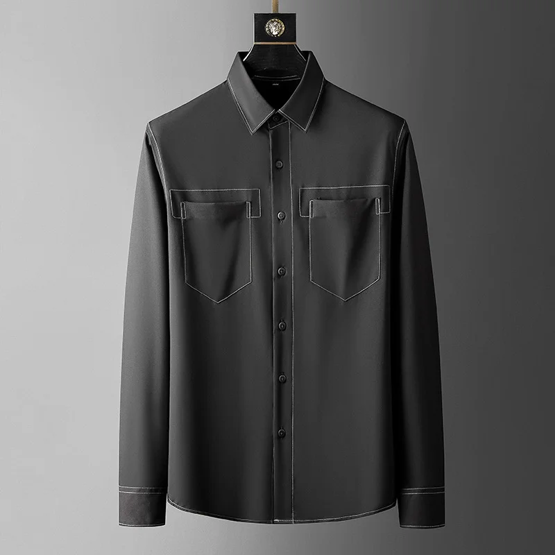 

Men's Shirts Spring Autumn Long Sleeve Shirts Jackets Fashion Casual Slim Fit Shirt Solid Color Male Blouse High Quality