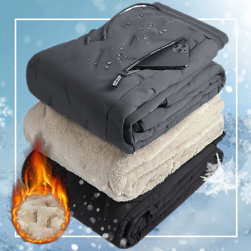 

Уличные пуховые брюки, мужские ветрозащитные зимние теплые пуховые брюки, Мужская Толстая шерстяная Верхняя одежда с флисовой подкладкой, ...