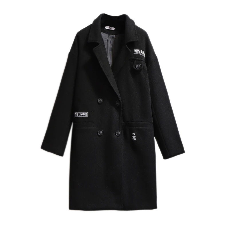 

Large Size Women's Single-breasted Fat Mm22 Autumn/winter New Woolen Coat Buttons Korean Version Of The Patch Is Slim And Long.